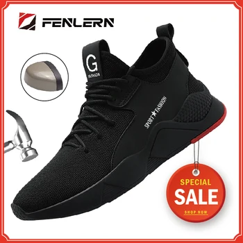 

FENLERN men safety work shoes indestructible steel toe anti-smash anti-puncture non-slip lightweight and breathable safety boots