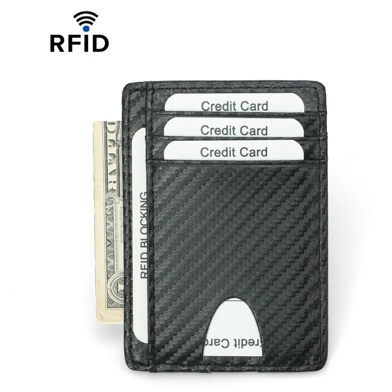 Тонкий RFID блокирующий кошелек из натуральной кожи держатель для кредитных карт