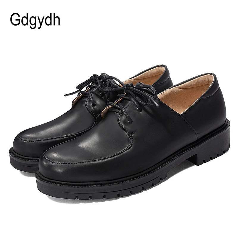 

Gdgydh 2020 Spring British Style Derby Shoes Women Flat Heels Career Shoe Female Lace-up Comfortable Good Quality Drop Shipping