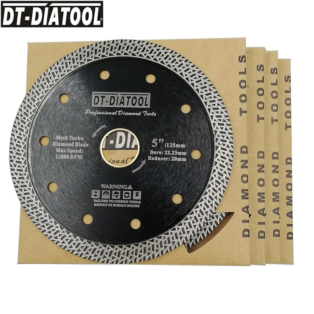 

DT-DIATOOL 5 шт. диаметром 125 мм/5 дюймов, горячепрессованные спеченные режущие диски, сетчатые турбо Алмазные пильные диски, лезвия для керамической плитки и мрамора
