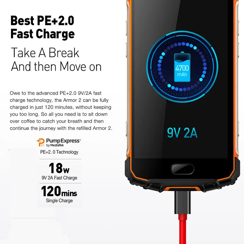 Ulefone Armor 2 IP68 водонепроницаемый смартфон 6 ГБ+ 64 Гб 5," Helio P25 Восьмиядерный NFC 4700 мАч 4G 16,0 Мп мобильный телефон