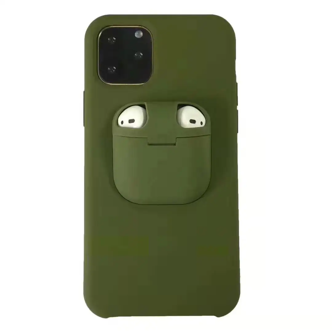 2 в 1 силиконовый чехол для телефона для iphone 11 Pro Чехол Xs Max XR X Funda 2 в 1 Unqiue AirPods Чехол-держатель для наушников
