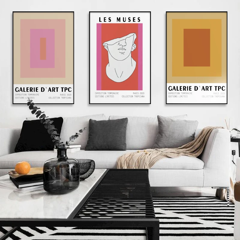

Abstract Artwork Color Block Art Print Museum Poster Mid Century Pink Red Geometry Pattern Canvas Painting Home Wall Decoration
