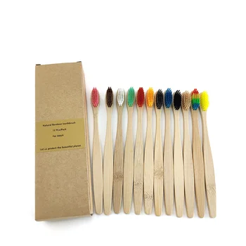 

12 PCS New Mixed Color Bamboo Toothbrush Eco Friendly Wooden Soft Bristle Tip Charcoal Adults Oral Care