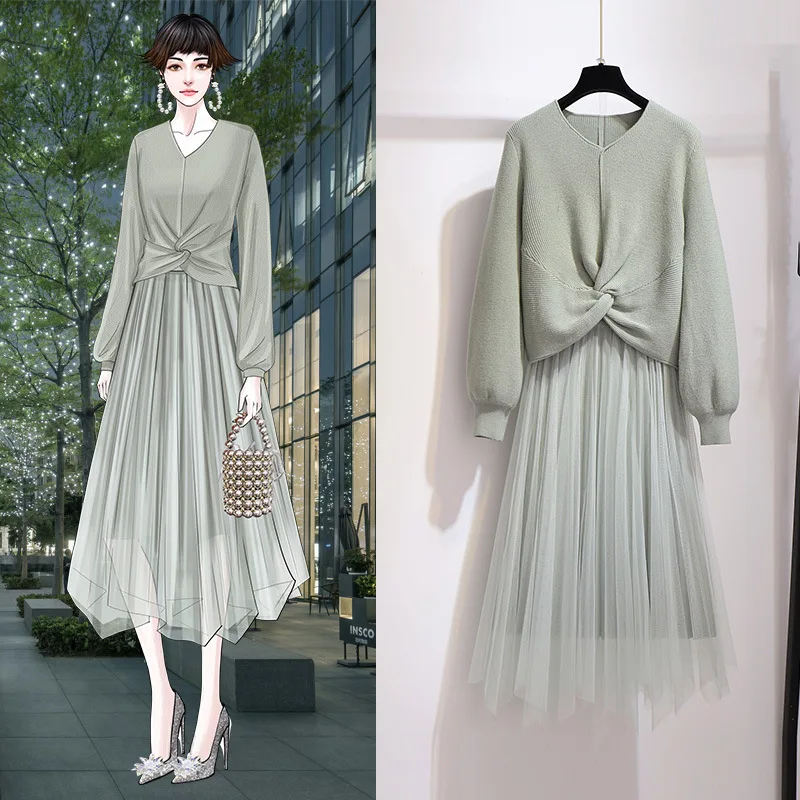 

Dress 2020 New Style WOMEN'S Dress Spring Gauze Skirt Fairy Immortal MORI Series Sweater Spinning Two-Piece Set Winter