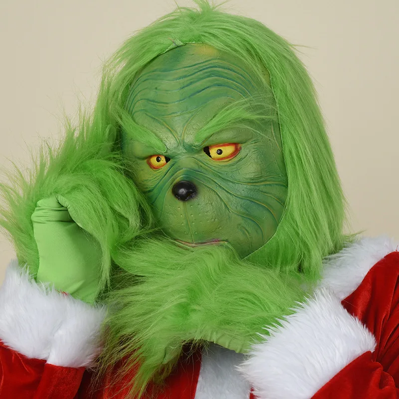 Рождественская маска для вечеринки Косплей Grinch Маска Карнавал Лицо Перчатки Смешные Grinch палантин Рождество латексная маска