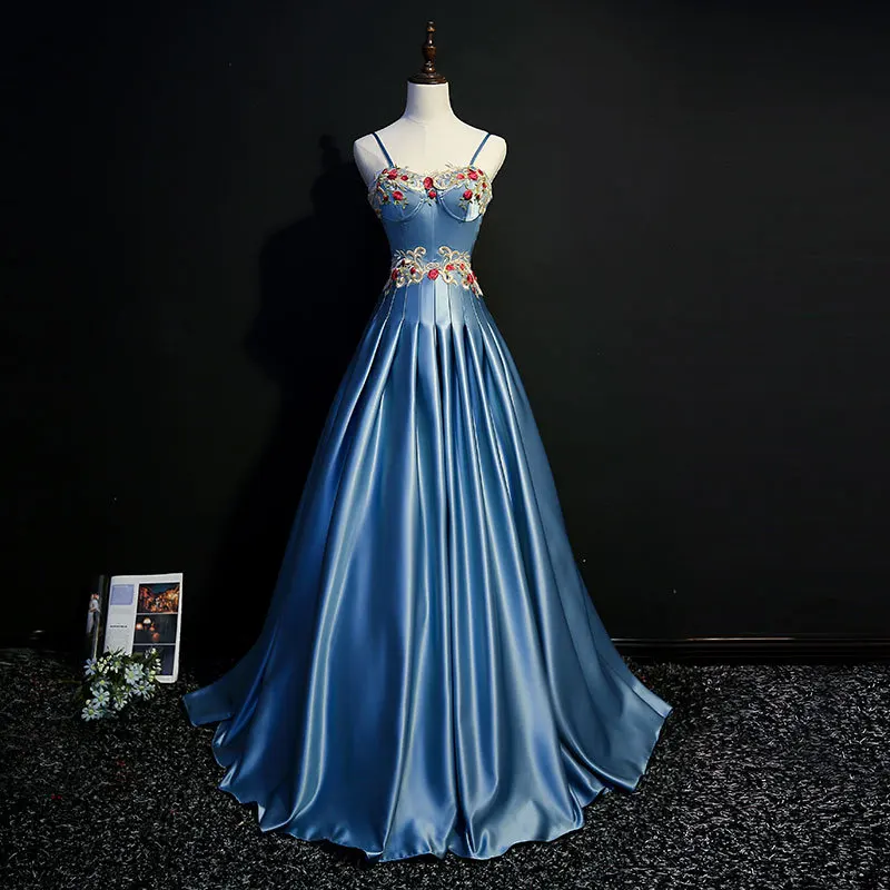 Синее платье для балла маскарада с цветочным рисунком, элегантные платья ручной работы с цветочным узором для девочек 15 16 лет