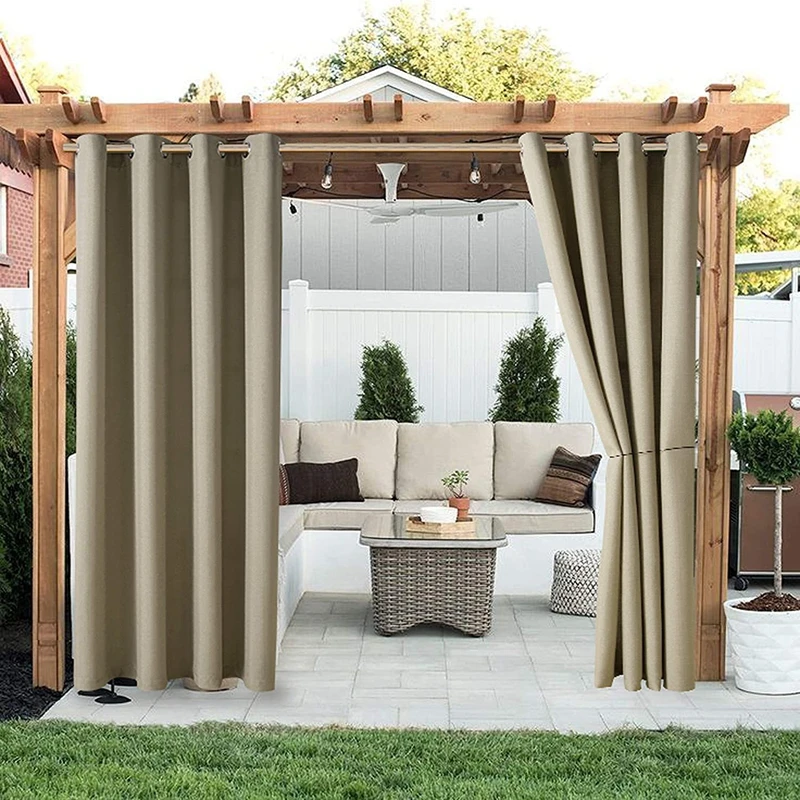 Cortina impermeable para casa, pérgola de al aire libre, Color liso, personalizable para puerta corredera, vestíbulo, cenador, Lanai|Cortinas| -