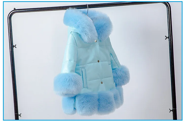 Одежда для девочек детское пальто с мехом на осень и зиму, теплое хлопковое пальто принцессы для детей от 2 до 6 лет - Цвет: Синий