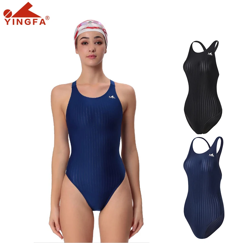 

Yingfa Girl Swimwear Training Competition Waterproof Chlorine Resistant Striped One Piece Swimsuit Women