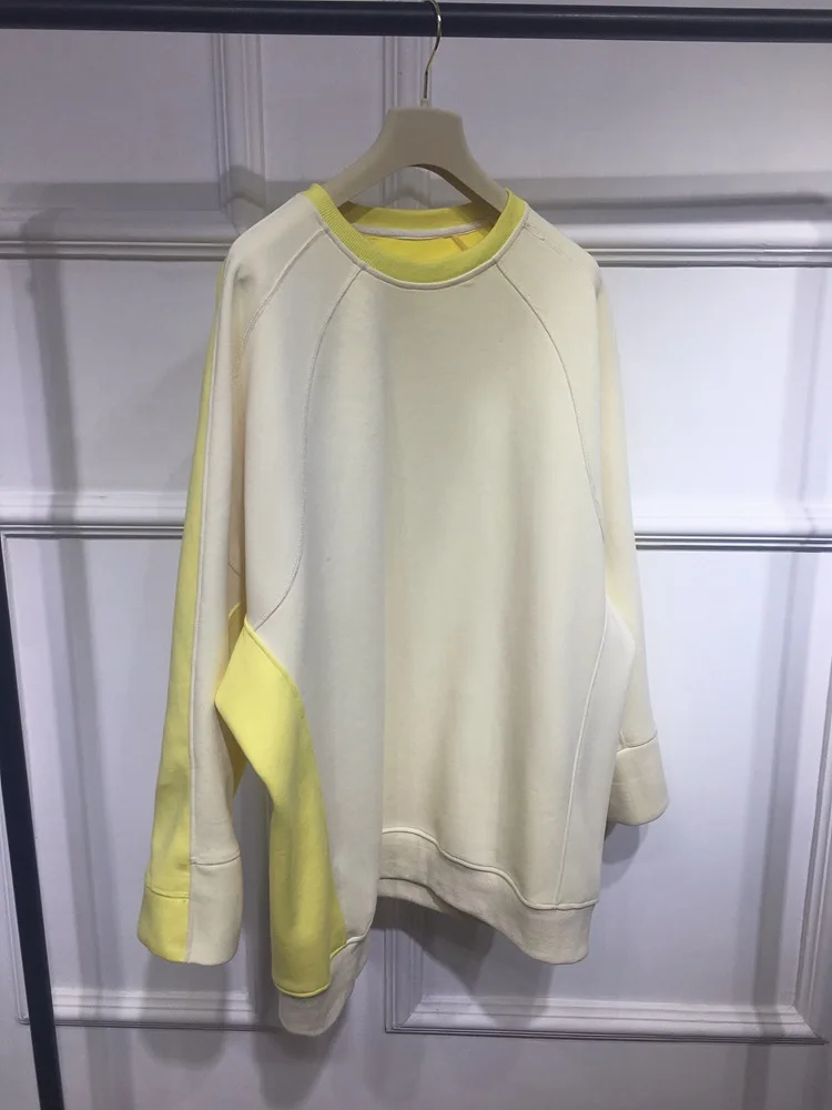 Осень кремовая мозаика желтая утка желтая Crewneck с длинным рукавом свободные средние и длинные пуловеры Женская одежда Толстовка