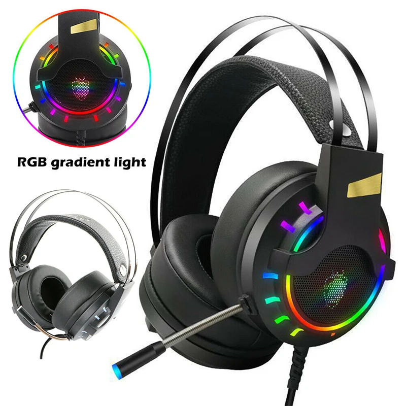 Pohiks 1pc Professional E sports Wired Gaming Headset RGB Backlight Surround Sound Stereo Headphones For PC Laptop Computer