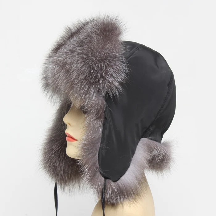 Hot Sale Genuine Fox Fur Hat Russian Women Real Fur Caps Bomber Hats 100%Natural Fox Fur Caps Fashion Fur Hat Retail wholesale - Цвет: grey 2