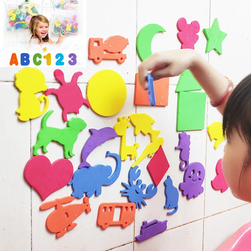 Juguetes de baño de letras alfanuméricas para niños, bañera suave de EVA, espuma de aprendizaje para bebés, pegatina de bricolaje, rompecabezas, juguetes de burbujas de agua