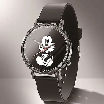 

Часы New Cartoon Mickey Men Women Quartz Watch Reloj Fashion Black Leather Bear Boy Girl Sport Watches Gift Hello Kitty Clock