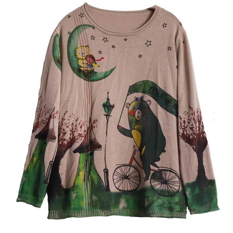 

Women's Knitted Sweaters Autumn Long Sleeve Vintage Pullovers Tops Femme Casual Plus Size Cartoon Sweaters Shirt Blusas De Mujer