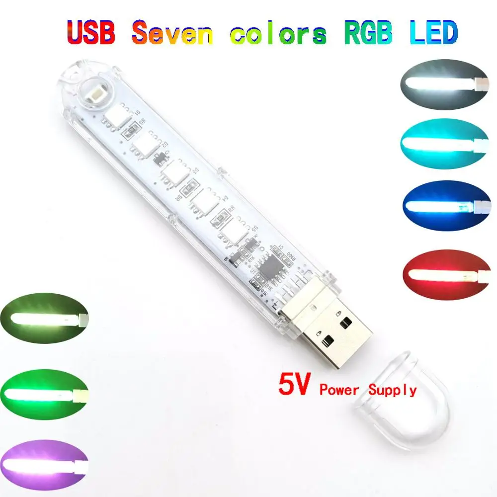 $2.28 5V RGB Mini USB LED Book Reading Lamp night Light Colorful Portable signal Warning light For PC Laptops Computer Mobile Power
