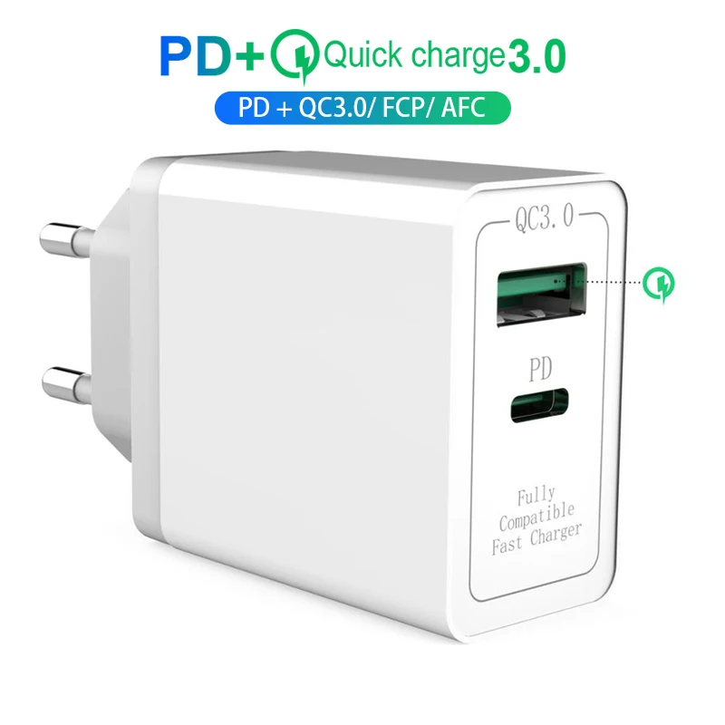 30 Вт Quick Charge Тип C PD КК 3,0 USB Зарядное устройство для iPhone 11 Pro Max для samsung Xiaomi переключатель для быстрого настенного Зарядное устройство US адаптер для розеток европейского стандарта - Тип штекера: 2-Port