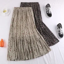 Женская осенне-зимняя Повседневная Эластичная эластичная юбка миди с высокой талией, плиссированная юбка для женщин, юбки с цветочным принтом saia