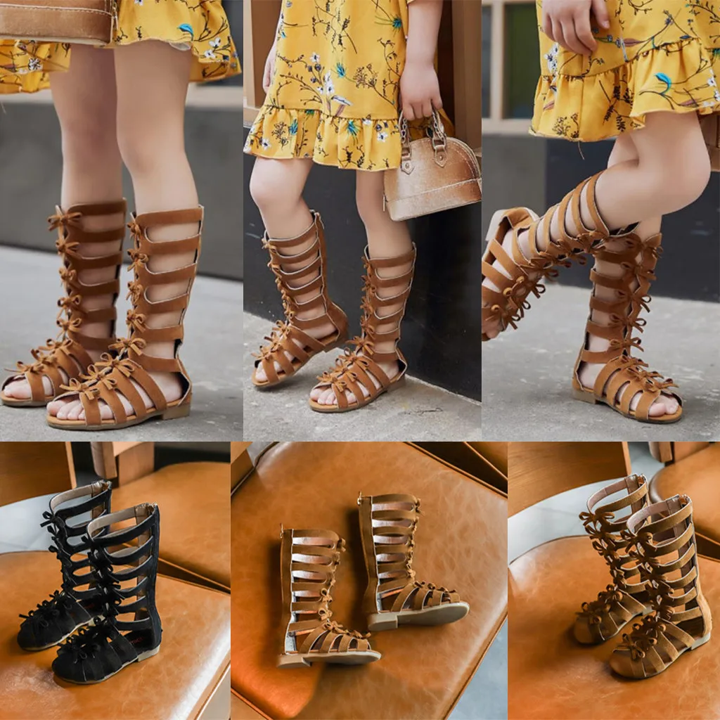 2020 Girls Sandals Soft Bottom Little Princess Shoes Summer New Childrens High Roman Shoes Baby Princess Peep-toe Beach Shoes