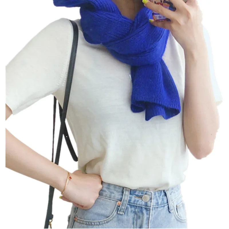 High Quality Solid Color 70% Angora Rabbit Fur Scarf Blue Purple Women Winter Merino Wool Scarves Black White Female Foulard