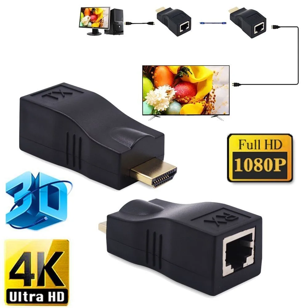 4K 3D HDMI 1,4 30 м удлинитель для RJ45 по Cat 5e/6 сетевой LAN Ethernet адаптер LAN Ethernet TXRX черный адаптер