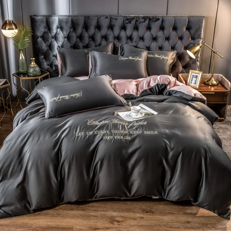 2021New Light luxury bedding set Two-color bed sets duvet cover fitted sheet flat pillwocases Queen King size | Дом и сад