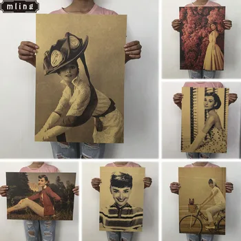 

mling 1PC 11 Style Vintage Poster Audrey Hepburn Kraft Paper Posters Home Decorations Movie Posters 51 * 35.5cm