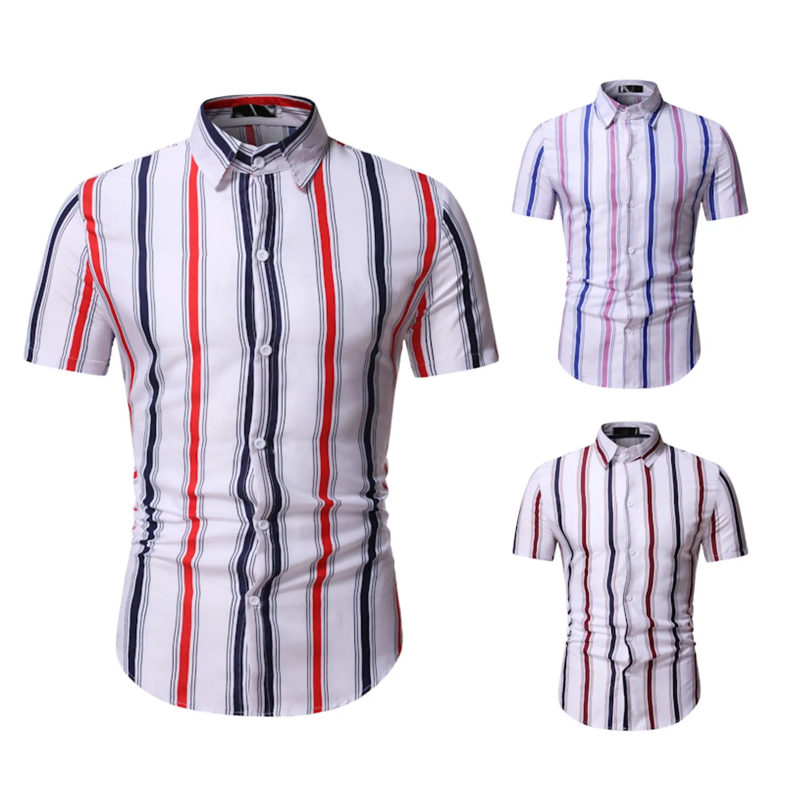 Men Shirt Plus Size Fashion Striped Short Sleeve Linen Beach Shirts