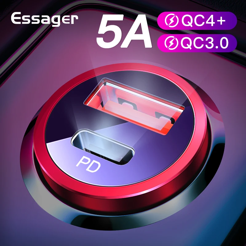 Essager Quick Charge 4 0 3 USB Автомобильное зарядное устройство QC4.0 QC3.0 PD Авто Type C быстрое
