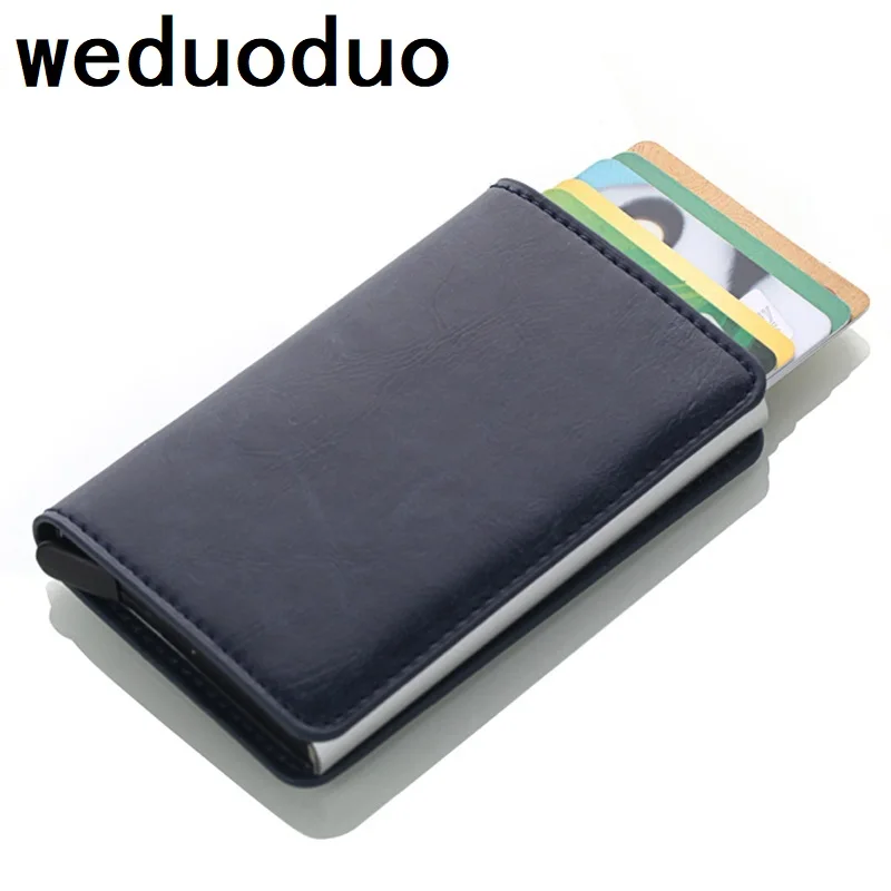 Weduoduo 2019 Для мужчин и Для женщин кредитной держатель для Карт RFID алюминиевые Бизнес держатель для карт искусственная кожа Crazy Horse чехол с