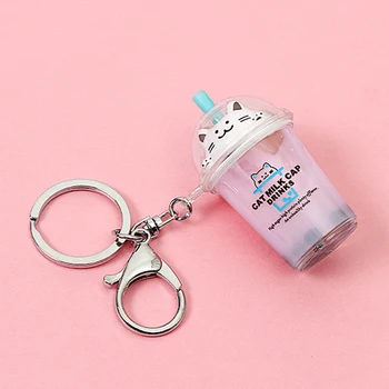 

New Cute Mini Cartoon Cat Milk Tea Bottle Keychain Creative Car Key Chain Pendant Bag Key Ring Gift For Man Women
