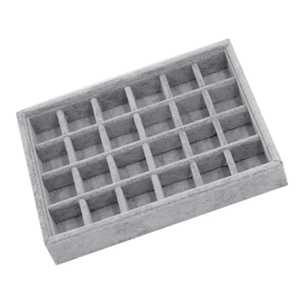 2Pcs Durable 24 Grid Velvet Wooden Jewelry Tray Organizer for Earrings Rings
