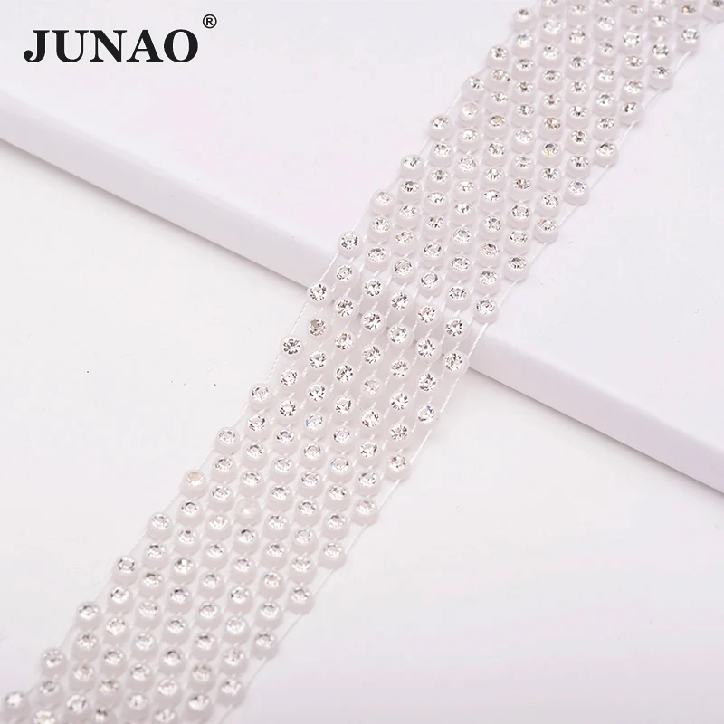 JUNAO 1 ярд прозрачные черные стразы для шитья отделка цепи кристалл аппликация со стразами лента окантовка для украшения одежды - Цвет: White Clear Stones