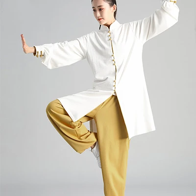 Набор для женщин Tai Chi, китайский кунг-фу, китайская одежда для женщин, для соревнований, шоу, одежда, цветы, высокое качество, набор мечей кунг-фу - Цвет: White yellow