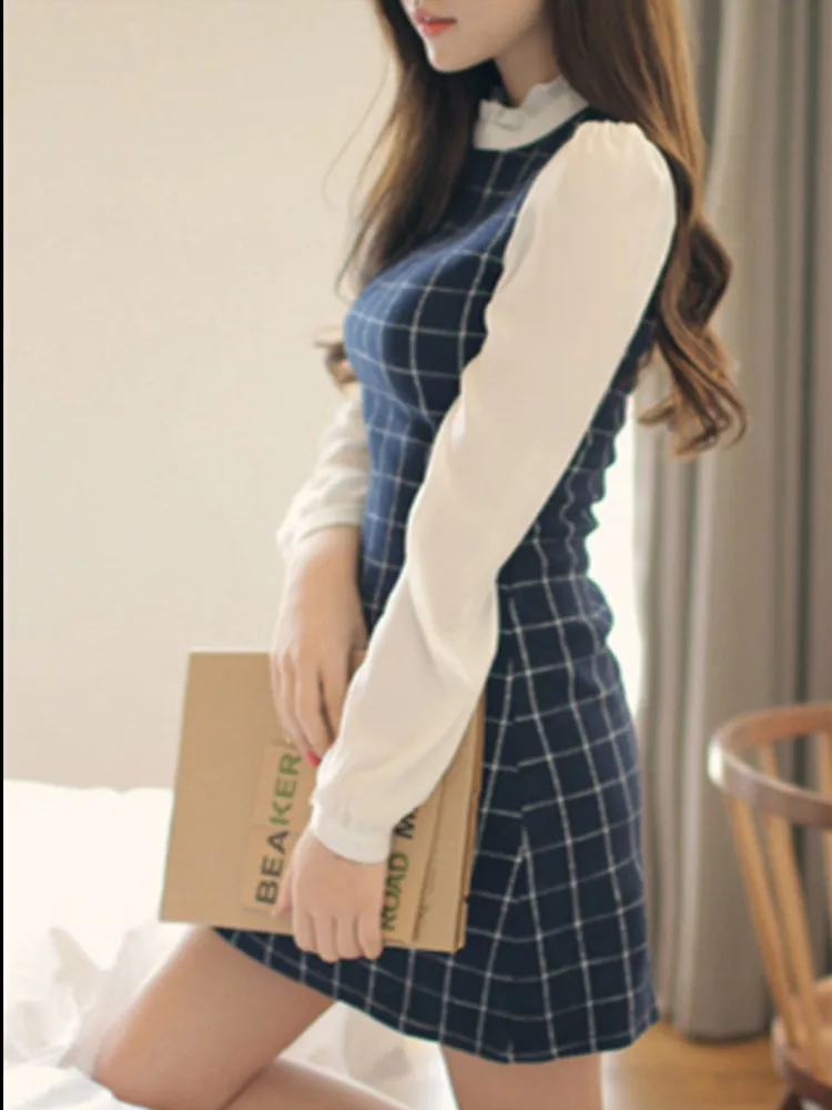 blue plaid mini dress