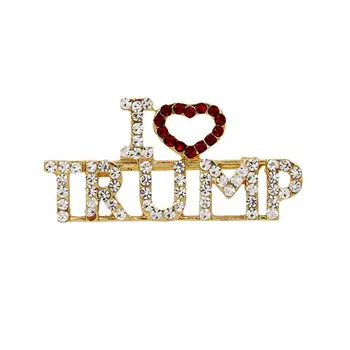 

TRUMP Crystal Rhinestones Unique Design Letter Brooches Red Heart Letter I Love Trump Words Pin Women Girls Coat Dress Jewelry