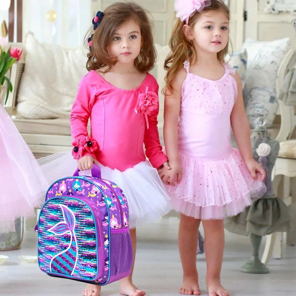 Mermaid Backpack for Girls, 12" Toddler Sequin Kids Bookbag, Cute Animal Preschool Kindergarten Schoolbag 2