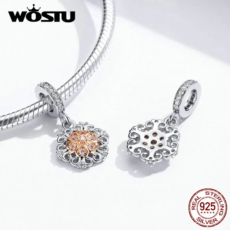 WOSTU подлинные 925 пробы серебряные подвески в виде цветов любви, подходят для оригинальных бусин, браслетов и браслетов, модные ювелирные изделия FIC1266
