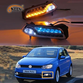 

2Pcs LED DRL For Volkswagen VW Polo 2014 2015 2016 2017 Led Daytime Running Lights Daylight Fog light Yellow Turn Signal Light