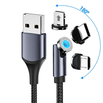 FONKEN 540 회전 마그네틱 케이블, 마이크로 USB C 케이블, 자석 충전기 코드, 아이폰 샤오미 휴대폰 2.4A 충전 케이블, 3 in 1