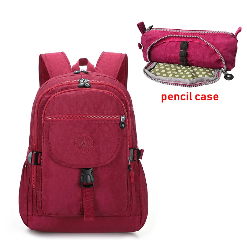 ACEPERCH, повседневная школьная сумка, водонепроницаемый нейлоновый бренд, рюкзаки для ноутбука, для подростка, женский рюкзак, сумки на плечо, сумка для компьютера - Цвет: 2pcs Wine Red
