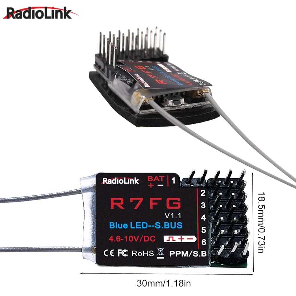 

Hot RadioLink Brand R7FG 2.4GH 7CH Dual Antenna Receiver For RC RC6GS/RC4GS/RC4G/RC3S/T8FB