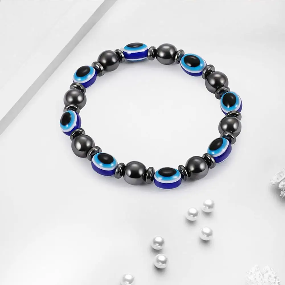 New Health Energy Lose Weight Bracelets For Women Magnetic Hematite Stretchy Bracelet Blue Evil Eye Bead Good Luck Jewelry