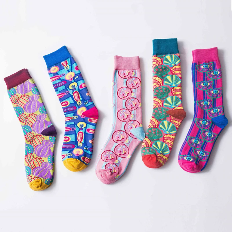 

Funny Socks Men Unisex Designer Women's Cotton Print 5-Color Shell Cactus Eyes Cartoon Pattern Fashion Hip-hop Street