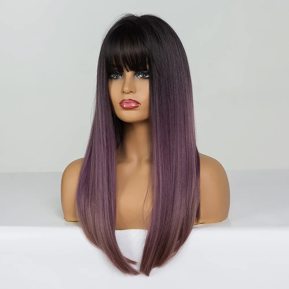 EASIHAIR длинные прямые черные до коричневые Ombre синтетические парики с боковой челкой парики для женщин натуральные волосы Glueless Косплей парики