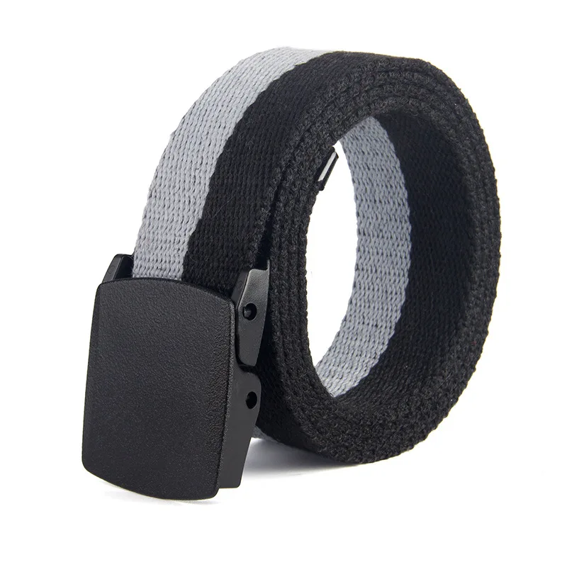 elastic belt for men Fashionable Plastic Button Leisure Student Stripe Canvas Woven Belt mens black belt