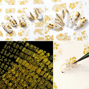 

MEET ACROSS 1pcs 3D Gold Bronzing Nail Sticker Flower Metalic Lace Slider DIY Manicure Leaf Nails Decal Nail Art Decorations