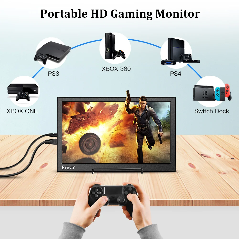 Eyoyo EM13 13," ips FHD 1920x1080 портативный игровой монитор ЖК-экран с двойным мини HDMI монитором для ПК PS3 PS4 Xbox One 360