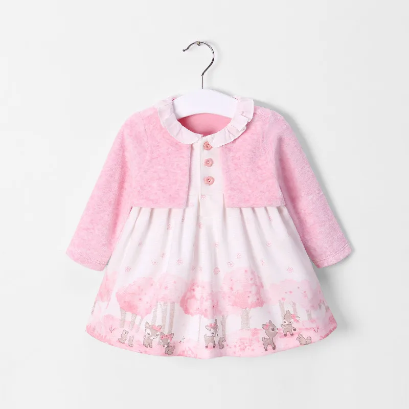 Живописное детство; платья для новорожденных; милый розовый палантин принцессы с принтом; одежда из двух предметов; праздничный костюм для маленьких девочек